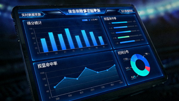 体育数据分析屏幕上显示比赛统计图表的画面